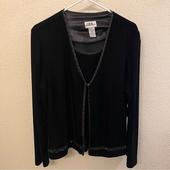J.B.S. Vintage Black Velvet Open Long Sleeve Jacket Size 16 - Picture 1 of 4